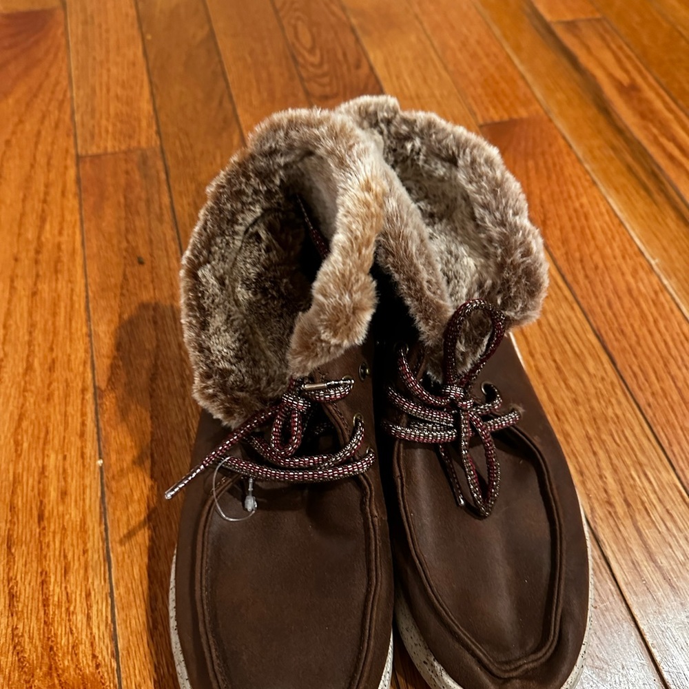 Brown furry booties